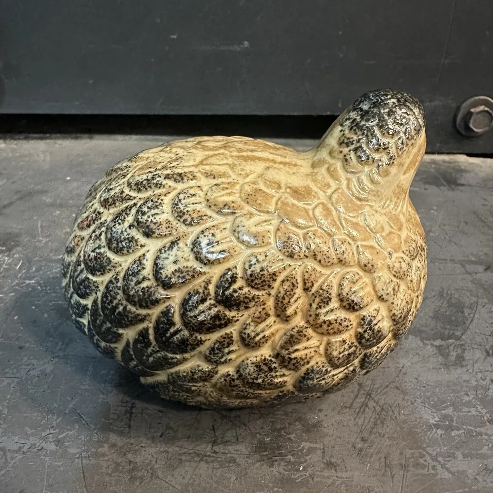 Vintage Ceramic Quail Figurine Bird‎ Shelf Sitter Cream Gray Cottagecore Decor